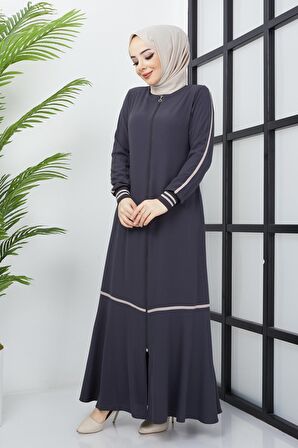 Çizgi Detaylı Antrasit Ferace 